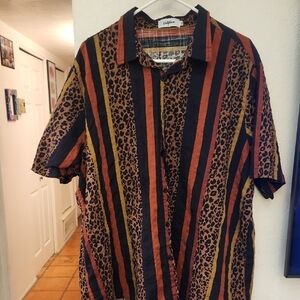 Men's Multicolor Striped and Leopard Print Shirt